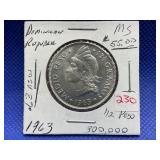 1863-1963 DOMINICAN REPUBLIC 1/2 PESO