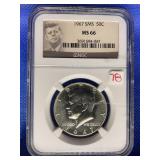 1967 SMS KENNEDY HALF DOLLAR NGC MS66