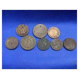 LOT OF 8 ASSORTED COINS - TWO CENT PIECES, INDIAN