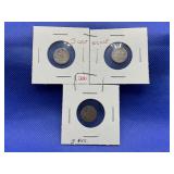 LOT OF 3 SILVER THREE CENT PIECES