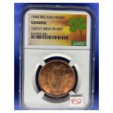 1968 IRELAND PENNY 'LUCKY IRISH PENNY' NGC GENUINE