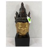 BUDDHA HEAD CAST IRON STATUE ON BASE - 12" TALL