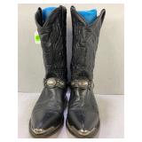 BLACK LEATHER COWBOY BOOTS - SIZE 8 1/2