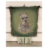 LOT OF 2 SCHNAUZER PILLOWS & THROW