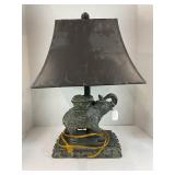 VINTAGE RESIN ELEPHANT TABLE LAMP W/ SHADE 19"