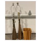 PAIR OF CERAMIC BAMBOO STYLE BLANK & TAN TABLE