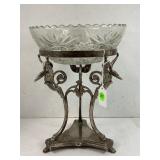 BRASS SILVER PLATED SWAN BOWL STAND - 10" TALL