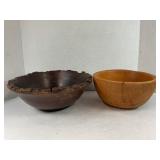 LOT OF 2 WOODEN DOUGH BOWLS - ONE HAS LIVE EDGE