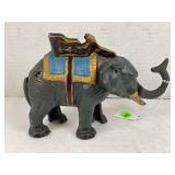 CAST IRON ELEPHANT COIN BANK - 8" X 5 1/2"