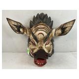 WOOD HAND CARVED WILD BOAR HEAD WALL DECOR - 13"