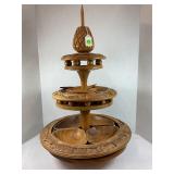 HAND CARVED 3 TIER MONKEY POD PINEAPPLE LAZY