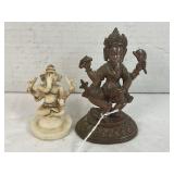 BRONZE DANCING GANESHA FIGURINE AND BONE SITTING