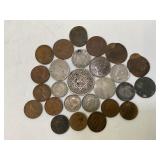 LOT OF FOREIGN COINS - SOME SILVER AND BUFFALO & V