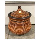 VINTAGE COASTAL PENCIL REED LIDDED FLOOR BASKET -