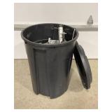 33 GALLON TRASH CAN WITH LID AND CONTENTS.