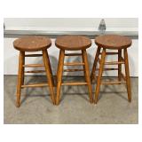 LOT OF 3 WOOD BAR STOOLS - 24" SEAT HEIGHT