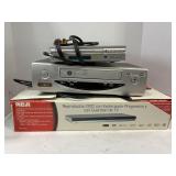 GE VHS PLAYER, COBY CD PLAYER AND RCA DVD PLAYER &