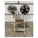 METAL FOLDING STEP STOOL AND 2 FANS