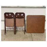 TWO FOLDING CARD TABLES AND FOUR CHAIRS