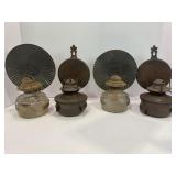 VINTAGE OIL LAMPS WITH REFLECTORS & WALL MOUNTS