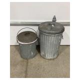 TWO GALVANIZED TRASH CAN WITH LIDS