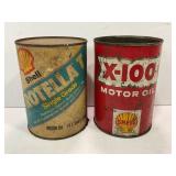 SHELL X-100 METAL ONE QUART OIL CAN & SHELL