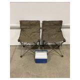 LOT OF 2 FOLDING CAMP CHAIRS AND COLEMAN COOLER