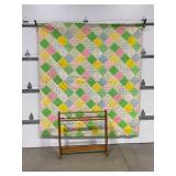 PATCH WORK QUILT - 76" X 86" AND QUILT RACK