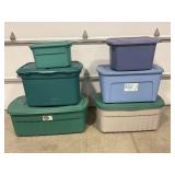 SIX STORAGE TOTES - RUBBERMAID AND MORE