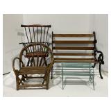 WOOD AND WICKER DOLL CHAIRS AND BENCHES
