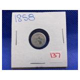 1858 THREE CENT SILVER