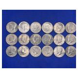 LOT OF 18 ASSORTED DATE KENNEDY HALF DOLLARS