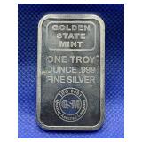 GOLDEN STATE MINT 1 OUNCE .999 FINE SILVER BAR