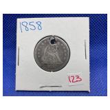 1858 SEATED QUARTER