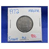 1972 MALTA FIVE CENT AU
