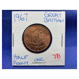 1967 GREAT BRITAIN HALF PENNY UNC
