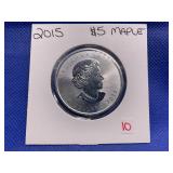 2015 $5 CANADIAN MAPLE .999 FINE SILVER 1 OZ COIN