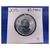 2015 $5 CANADIAN MAPLE .999 FINE SILVER 1 OZ COIN