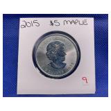 2015 $5 CANADIAN MAPLE .999 FINE SILVER 1 OZ COIN