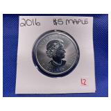 2016 $5 CANADIAN MAPLE .999 FINE SILVER 1 OZ COIN