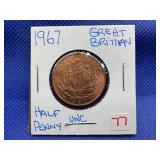 1967 GREAT BRITAIN HALF PENNY UNC