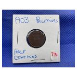 1903 PHILIPPINES HALF CENTAVOS VF