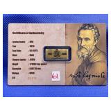2025 NUIE  1/1000TH .9999 GOLD WITH COA