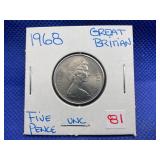 1968 GREAT BRITAIN FIVE PENCE CHOICE UNC