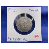 1972 MALTA FIFTY CENT PIECE AU