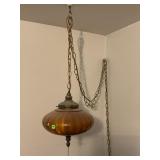 MID CENTURY MODERN HANGING GLASS AMBER LAMP WITH