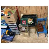 REMAINDER IN BASEMENT - WOOD BOOKSHELF, RADIO,