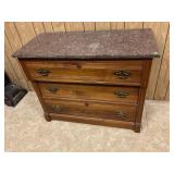 ANTIQUE MARBLE TOP 3 DRAWER DRESSER - 40" X 19" X