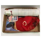 CINCINNATI REDS CUPS, BASEBALL CARDS, VINTAGE HAT