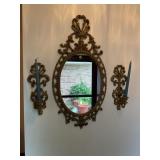 ORNATE MIRROR WITH MATCHING CANDLE HOLDERS -
